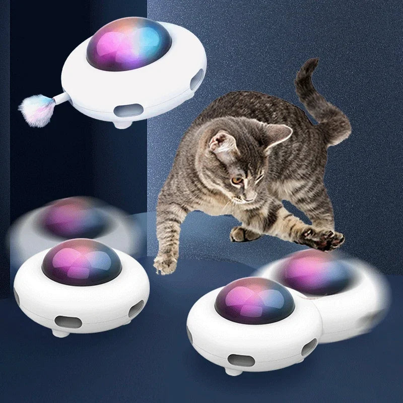 Interactive Cat Toy – Smart Teaser UFO, USB Rechargeable, Replaceable Feather, Automatic Cleaning-4
